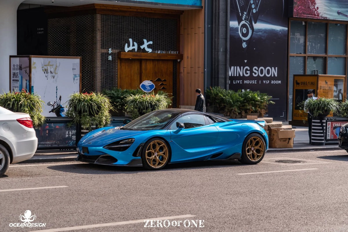 McLaren 720S V-Style Dry Carbon Fiber Aero Kit – Front Lip / Side Skirts / Rear Lip / Rear Wing / Fender Extensions / Hood