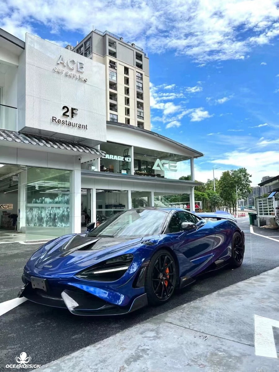 McLaren 720S 765LT-Style Dry Carbon Fiber Complete Aero Kit – Front & Rear Bumper / Wide Fenders / Side Skirts / Rear Wing / Front Lip / Hood