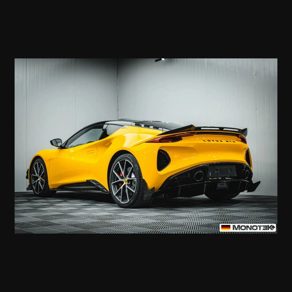 Lotus Emira Monotek Dry Carbon Fiber Aero Kit – Front Lip / Side Skirts / Rear Lip / Spoiler / Air Blades / Door Sills / Hood