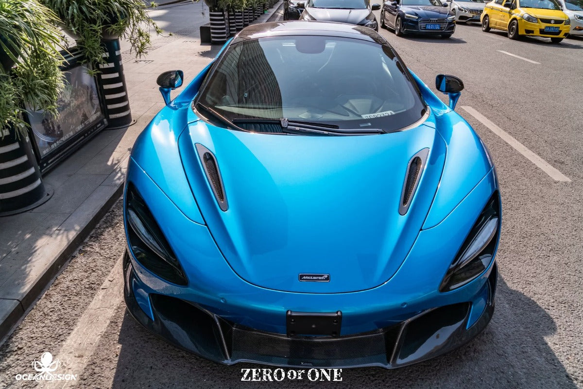 McLaren 720S V-Style Dry Carbon Fiber Aero Kit – Front Lip / Side Skirts / Rear Lip / Rear Wing / Fender Extensions / Hood