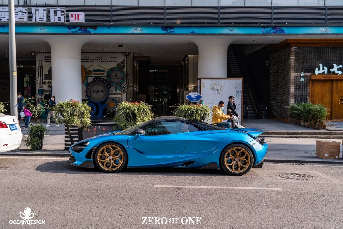 McLaren 720S V-Style Dry Carbon Fiber Aero Kit – Front Lip / Side Skirts / Rear Lip / Rear Wing / Fender Extensions / Hood