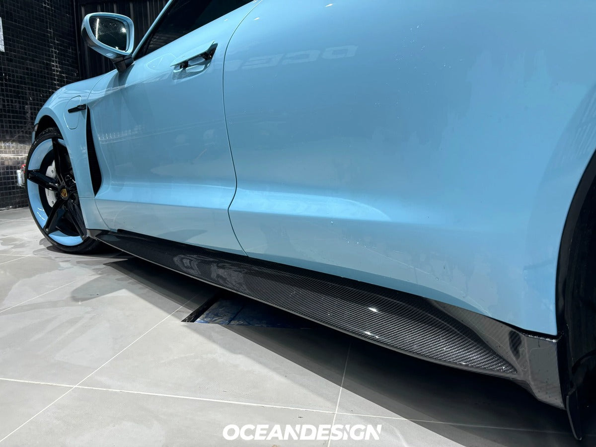 Porsche Taycan OceanDesign OD-Style Dry Carbon Fiber Aero Kit – Front Lip / Side Skirts / Rear Lip / Rear Wing / Mirror Covers