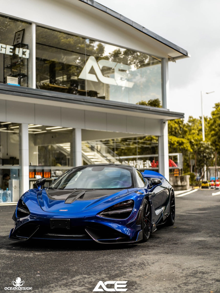 McLaren 720S 765LT-Style Dry Carbon Fiber Complete Aero Kit – Front & Rear Bumper / Wide Fenders / Side Skirts / Rear Wing / Front Lip / Hood