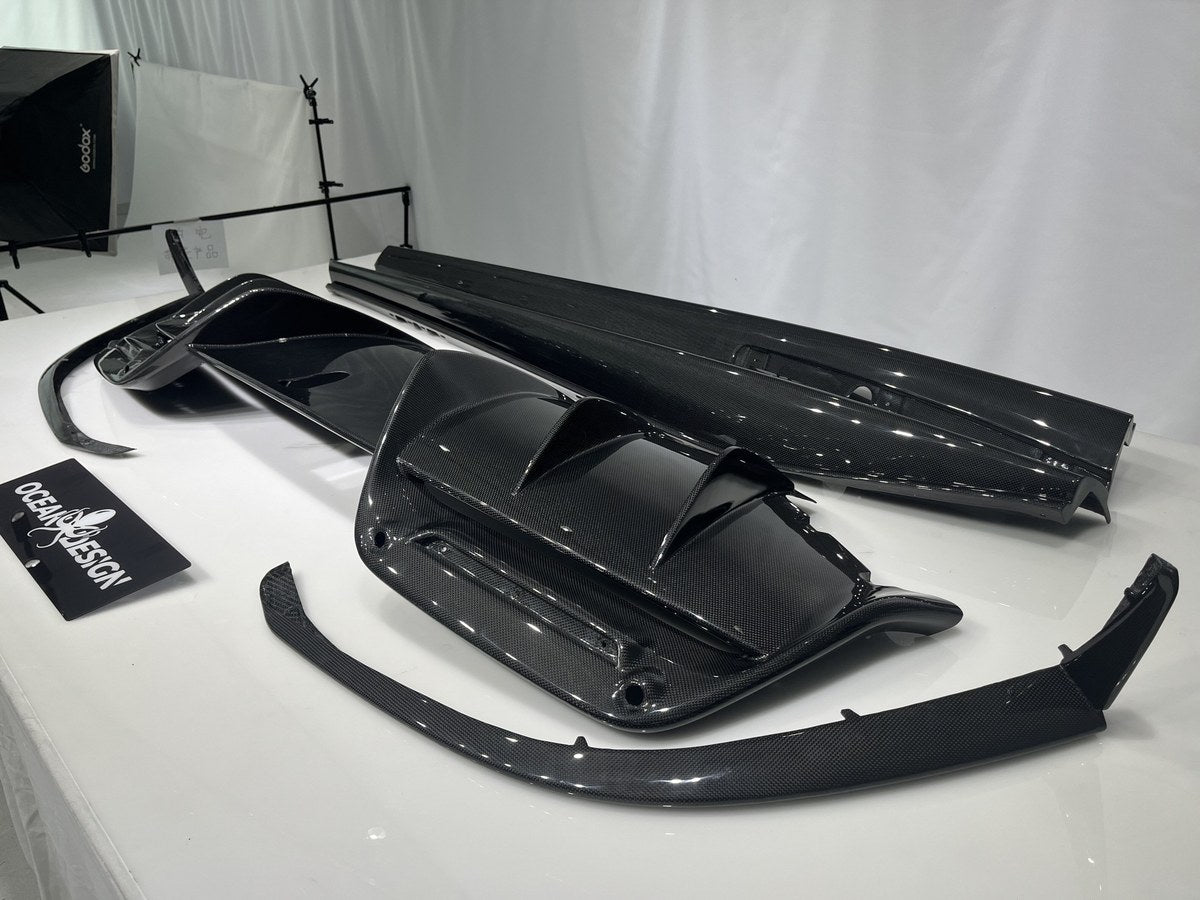 Ferrari 296 GTB OEM Style Dry Carbon Fiber Aero Kit – Front Corner Pieces, Side Skirts, Rear Lip, Rear Wing, Engine Cover, Engine Bay Trim, Center Console, Door Sills