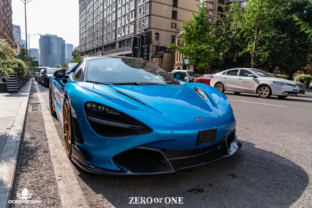McLaren 720S V-Style Dry Carbon Fiber Aero Kit – Front Lip / Side Skirts / Rear Lip / Rear Wing / Fender Extensions / Hood