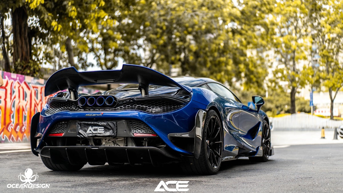McLaren 720S 765LT-Style Dry Carbon Fiber Complete Aero Kit – Front & Rear Bumper / Wide Fenders / Side Skirts / Rear Wing / Front Lip / Hood